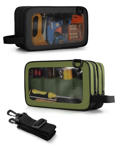 Marscamd 2 Pack Tool Pouch with Dual Compartments, 12” Tool Bag Black and Green