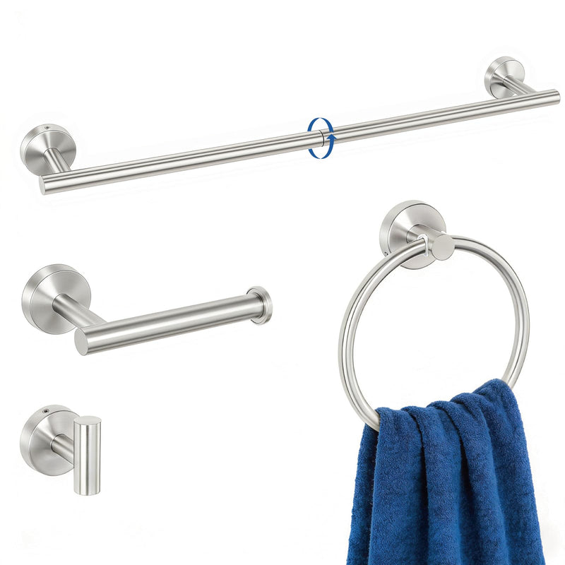 HOMOTEK 4 Pieces Bathroom Accessories Hardware Set, 24 inch Towel Bar, Towel Ring, Robe Hook, Toilet Paper Holder, Stainless Steel Rack Kit Wall Mounted, Brushed Stainless Steel 1 Pack
