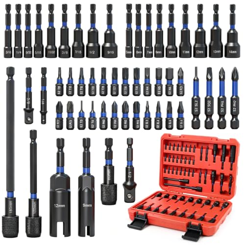 54-Piece Magnetic Nut Driver Set, Impact Drill Driver Bit 1/4", Metric & SAE Nut Drivers for Impact Drill, Socket Adapters, Screwdriver Bit, Quick-Release Extension, Wing Nut Driver, Storage Box 54-Piece Magnetic Nut Driver Set