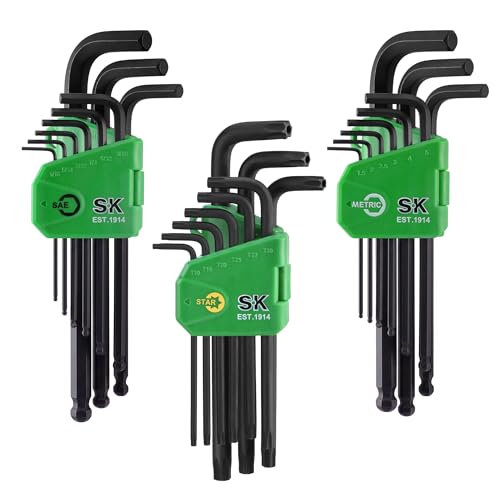SK Allen Wrenches Sets, 18-Piece Metric/SAE/Star Hex Key Set, S2 Steel