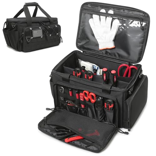 15-Inch Tool Bag, Multi-Purpose Tactical Work Tote & Range Organizer with Shoulder Strap, for Electricians, Handymen, Carpenters & Shooting Range Use (Black) Black