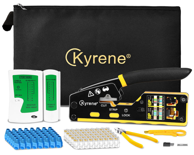 RJ45 Crimp Tool, Ethernet Crimping Tool Kit, Cat5 Cat5e Cat6 Crimping Tool Kit with RJ45 Pass Through Connectors 6088 Kit