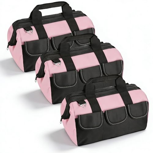 3 Pack Pink Tool Bag for Women, 13 Inch Water-Resistant Tool Organizer