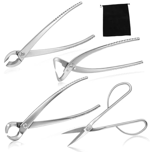 SPEEDWOX 4 Pcs Bonsai Tool Set Heavy Duty Bonsai Tree Kit bonsai pot Concave Cutter,Knob Cutter,Trunk Splitter,Bonsai Scissors Steel Ashinaga Scissors with a storage pouch for live horsetail plants
