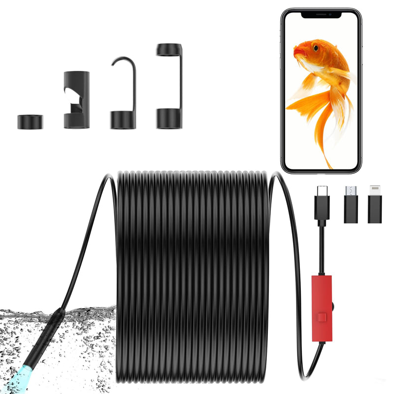 Endoscope Camera with Light, 1920P HD Borescope Camera with Light,Semi-Rigid Inspection Endoscope with 8 Adjustable LED, IP68 Waterproof Drain Scope Camera for for iOS/Android,16.4ft Red