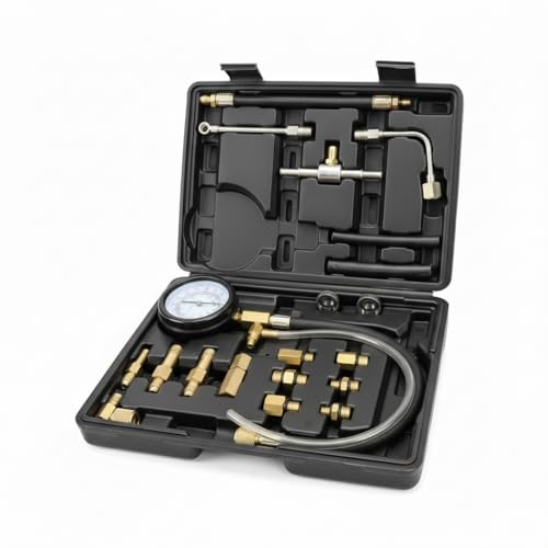 Fuel Pressure Detector kit 0-140 PSI, Universal Fuel Injection Pump Pressure Gauge kit with Quick Release Valve. ((TU-114Black) (TU-114Black）