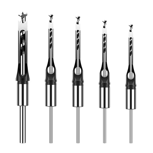 HUHAO 5Pcs Square Hole Drill Bit Set,HSS High Speed Steel Square Hole Saw Mortise Chisel Drill Bit Tools 1/2", 1/4", 3/8", 5/16", 7/16" Fit for Mortising Machines Drill 5pc