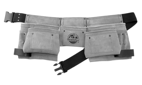Graintex 11 Pocket Tool Belt/Tool Bag/Work Apron, Ripstop Canvas Double Layered, Leather Trims, 2 Hammer Loops, Adjustable Belt, Construction, Carpenter, Electrician, Gardening, DIY - Pink