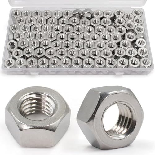 ZQZ 130 Pack 1/4"-20 Hex Nuts + ZQZ 25 Pack 1/2"-13 Hex Nuts, 304 (A2-70) Stainless Steel Hardware Nuts, Standard Inch Coarse Thread Nuts
