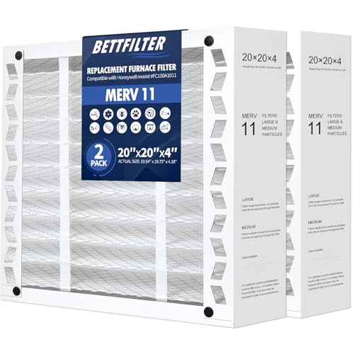 20x20x4 AC Furnace Air Filter Compatible with Honeywell FC100A1011, MERV 11 HAVC Filter Replacement, Actual Size:19.94"x19.75"x4.38", Pack of 2