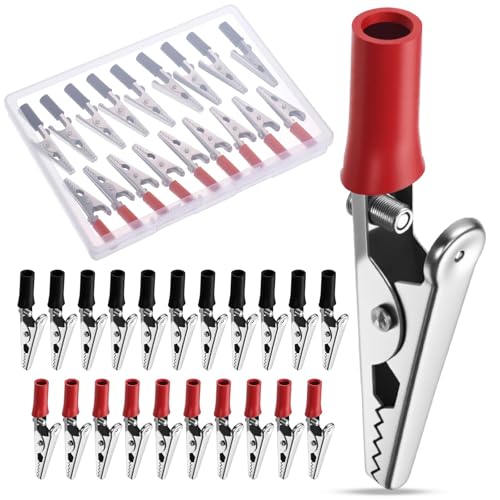 Larrel 40 Pieces Metal Alligator Clips, 5A Stainless Steel Alligator Clips, 5.3 x 3.5 cm, Electrical Test Clamps with Plastic Handles, Antistatic Accessories for Laboratory and Electrical Test Work