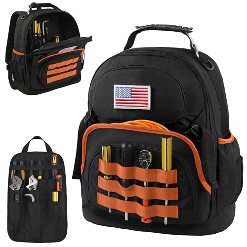 Tool Backpack Heavy Duty with Removable Organizer, Electrician Backpack for Tools with Multiple Pockets & Padded Shoulder for Plumber, HVAC, Cable Technician Yellow