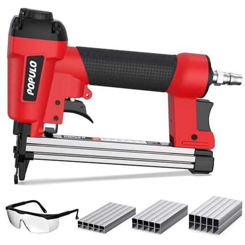 Populo Pneumatic Staple Gun, Air Staple Gun T50, 3000 Staples, Upholstery Red