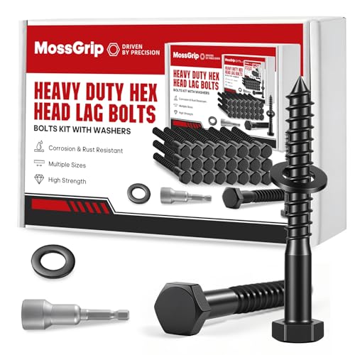 (25 Sets) 1/2" x 3" Hex Head Lag Screws, Heavy Duty Lag Bolts with Washers, Black Zinc Plated Furniture Screws for Fence, Furniture Installation & Wood Construction 1/2x3in 25pcs