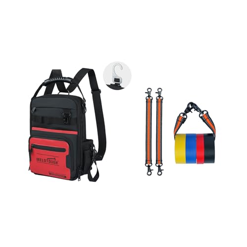 MELOTOUGH Small Tool Backpack for Men 30 Multi-Storage Pockets Heavy Duty Tool Bag Backpack, Electrical Tape Holder Tape Thong with Trigger Snap Hook for Tool Belt, Tool Pouch, Tool Bag