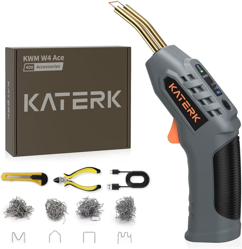 Katerk Cordless Plastic Welder – 400 Staples Included, 3 Adjustable Temperature Settings, USB Rechargeable | Portable Plastic Welding Kit, Perfect for DIY Projects, Bumper/Toys Repair
