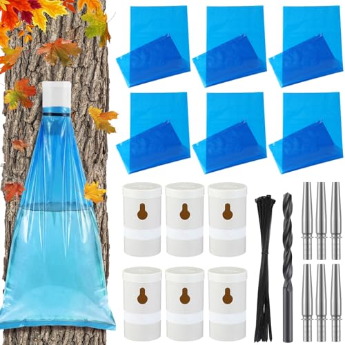 6 Set Maple Syrup Tapping Kit PVC Maple Sap Sack Holder, 3 Gallon Collection Bags, 5/16" Drill, Zip Ties, and Tree Sap Taps Complete Kit Big Capacity for Collection and Harvest 6