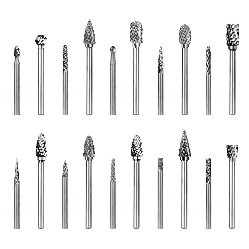 PLATINUMEDGE 20-Piece Carbide Burr Set, Double Cut Tungsten Carbide Rotary Bits with 1/8" Shank – High-Speed Metal Grinding, Carving, Polishing & Engraving for Wood, Stone, Steel, Plastic