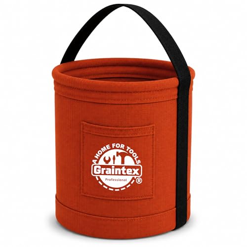 Graintex Canvas Utility Bucket 12"x15", Round Tool Bucket, Reinforced Base & Carry Handle, Ripstop Canvas, Multi-Purpose Bag for Jobsite, Gardening, Home Use, Ideal for Tool Storage Solutions - Rust