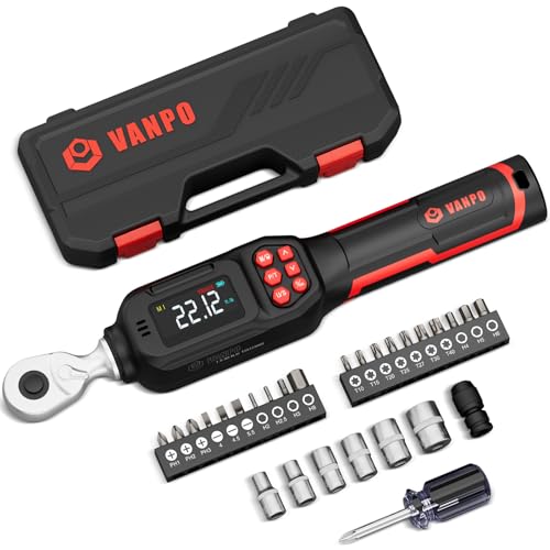 VANPO 1/4 Drive Digital Torque Wrench Set, 1.11-22.12 Ft.Lb, ±2% Accuracy 1/4-Inch (1.11-22.12 ft.lb/1.5-30 N.m)