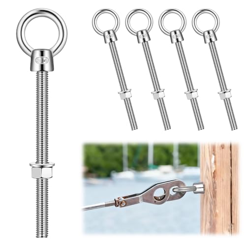 4 Pack M12 Stainless Steel Eye Bolts with Nuts, 1/2"x 6" 4 1/2" X 8"