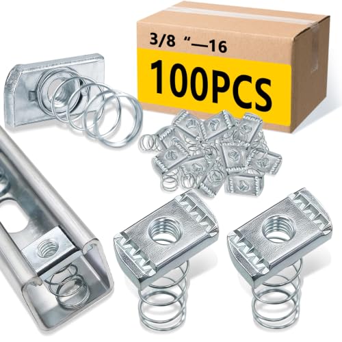 SIHAI 100 Pcs 3/8-16" Strut Channel Nuts, Long Spring Nuts with Zinc Electroplate Finish, for Use with Standard 1 5/8” Unistrut Channels Spring: 3/8"-16