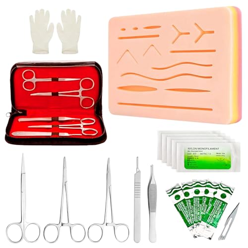 Surgical Suture Set, Suture Practice Kit with Silicone Suture Cushion, Suture Material Surgery, Wound Suture Exercise Set with Instruments and Threads, Gift for Medical Students & Veterinarians