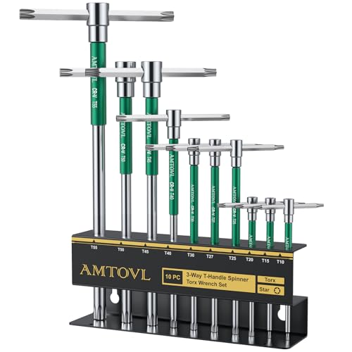 AMTOVL T-Handle Star Wrench Set - TORX, 10 Pcs T10-T55, Sliding Handle,