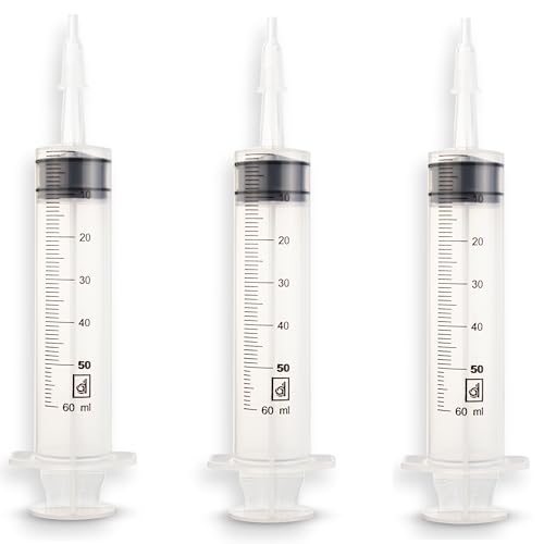 Disposable Syringe, Bubble Syringe, Catheter Syringe, Wound Syringe, 50 ml - 60 ml with Luer Adapter, Sterile, Latex-Free, with Double Sealing Ring (3 Syringes) 3 Spritzen