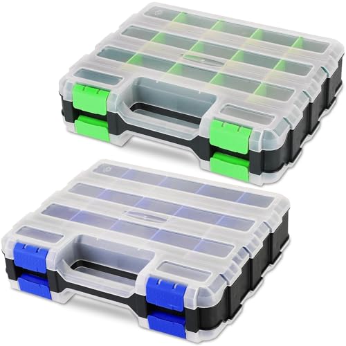 Small Parts Organizer | Storage Case Tools Box 34-Compartments （Blue + Green）