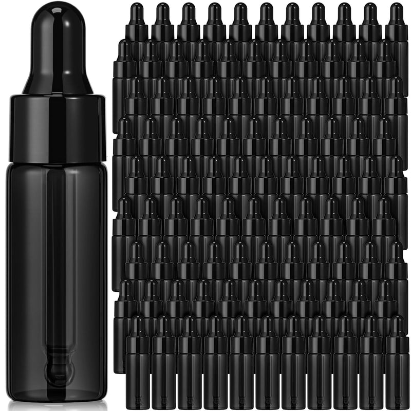 Bokon 100 Pcs Glass Dropping Bottles Mini Essential Oil Dropper Bottles Empty Sample Vials with Black Cap Tiny Storage Jars with Dropper for Perfumes Cosmetic Liquid Aromatherapy Lab(Black,5 ml) 5 ml