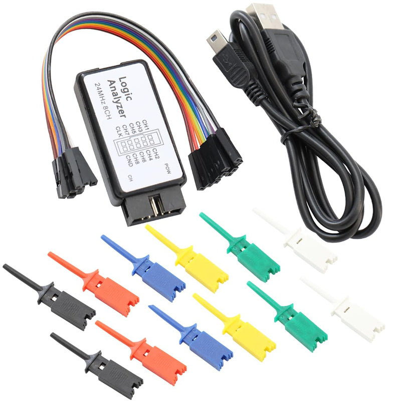 USB Logic Analyzer 24MHz MCU Debugging Tool Logic Analyzer 8 Channel UART IIC SPI with 12 Test Clips and USB Cable for Arduino for ARMFPGA