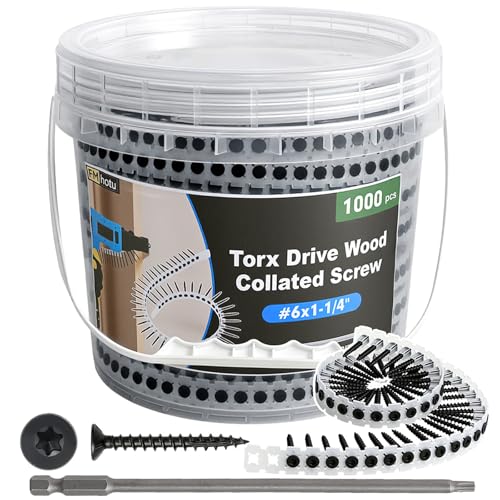 #6x1-1/4 Collated Drywall Screws, 1000PCS Wood Screws with Torx Drive #6x1-1/4"
