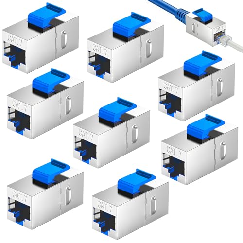 RJ45 Coupler Cat7 10 Gigabit LAN Cable Extension Pack of 8 | Mini Network Cable Connector Coupling for Cable Extension Coupler Compatible Cat7 Cat6A Cat6 Cat5e