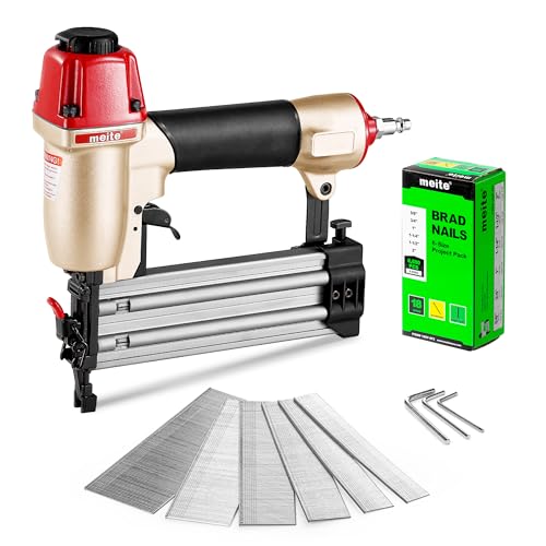 meite F50C Pneumatic Brad Nailer Kit Includes 6,000 Pcs 18 Gauge Brad Nails Assorted 4 Sizes (5/8", 3/4", 1", 1-1/4", 1-1/2" and 2-Inch), Ideal for Trim Work, Furniture Building & Finish Applications