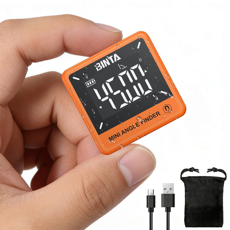 BINTA Digital LCD Protractor Inclinometer Waterproof Angle Meter with Magnetic Base Rechargeable Spirit Level for Woodworking Orange | Inklinometer Waterproof Angle Gauge with Magnetic Base Rechargeable Spirit Level for Woodworking Orange