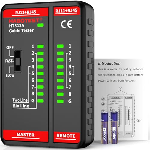 Network tester, LAN cable tester RJ11 RJ45 for CAT5 CAT5E CAT6 CAT6A CAT7 cables, Ethernet network cable tester, continuity tester, telephone cable tester