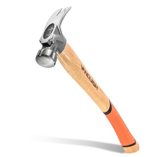 VANQUISH Framing Hammer 19 oz Curved Hickory Handle Straight Rip Claw 19oz Coated Hickory Handle