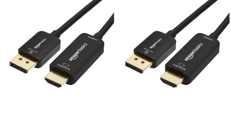 Amazon Basics DisplayPort to HDMI Cable, Uni-Directional, 1080p, 1920x1200, 4K@60Hz, Works with DisplayPort Enabled Desktops and Laptops, Connect to HDMI Displays, 6 ft, Gold-Plated Plug, Black Negro 6 Feet (Pack of 2)