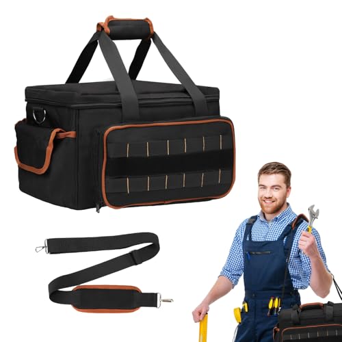 17 Inch Heavy Duty Tool Bags for Men Women, 28 Pockets Portable Tool Bag with Adjustable Shoulder Strap, Wide Mouth Tool Bag Organizer for Electricians Mechanics Carpenters