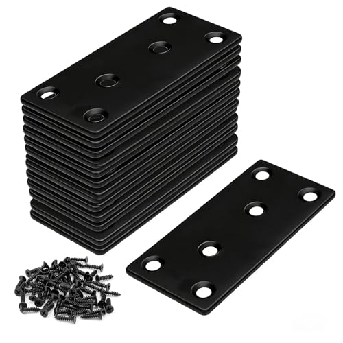 20 Pack 4x2 Inch Black Flat Mending Plates Metal Straight Bracket Brace Stainless Steel Mending Joining Plates with Screws, Heavy Duty Fixing Brackets for Wood Furniture Shelves Repair 4 x 2Inch Black Flat Bracket