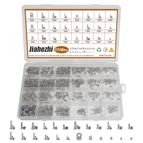 1110Pcs Metric Micro Screws & Nuts Kit, M1 M1.2 M1.4 M1.6 M2 M2.5 M1/1.2/1.4/1.6/2/2.5-1110 Pcs