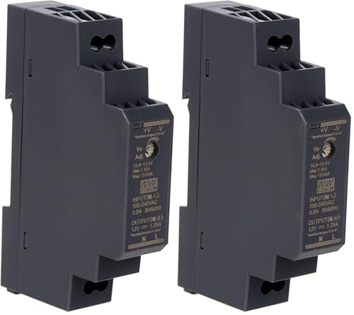 DIN Rail Power Supply 15W 12V 1.25A MeanWell HDR-15-12 DIN Rail Transformer (Pack of 2) black HDR-15-12 (Pack of 2)
