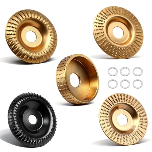 5PCS Angle Grinder Wood Carving Disc Set for 4" or 4 1/2" Angle Grinder with 5/8" Arbor,Wood Shaper Carving Disc for Cutting, Grinding, Shaping and Sanding 5PCS