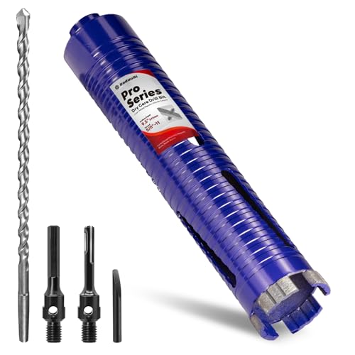 2" Core Drill Bit with Pilot Bit & Adapters(SDS Plus and 1/2" Hex), 5/8"-11 Thread, 9.5" Depth, Upgraded-Welded Segments Diamond Core Bits for Concrete, Masonry, Brick Block 2 in