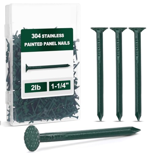 2lb Boxes 1-1/4" Green Painted Siding Nails, Smooth Shank 304 Stainless Steel Fascia Cover and Panel Vinyl Siding Nails, About 1200 Pcs for Exterior and Industrial Supplies 1-1/4"