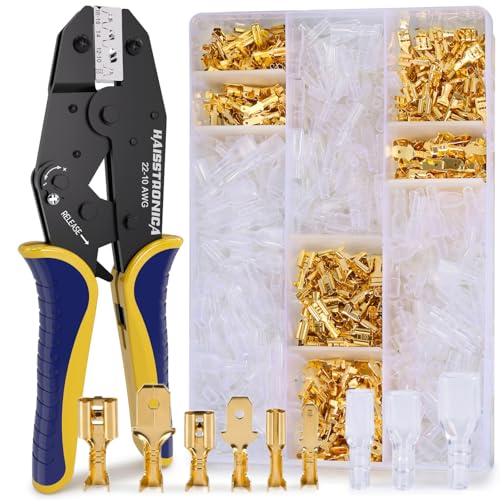haisstronica 960PCS Brass Open Barrel Terminals with Crimping Tool 960PCS Gold