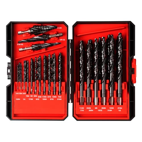 32PCS Cobalt Drill Bits Set (Pro), 29PCS 1/16"-1/2" Twist Drill Bit & 3PCS 1/8"-3/4" Step Drill Bit, Industrial Grade M35 TiAlN, Bullet Point Tip, for Hardened Metal, Stainless Steel 32PCS(1/16"-3/4")
