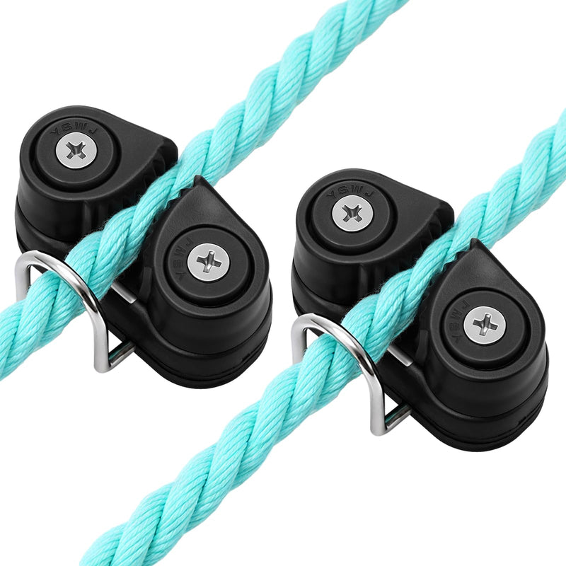 Vicenpal 2 Pcs Cam Cleat with Wire Flaired Leading Ring Cam Cleat Clamp Fit 3mm-15mm Rope 316 Stainless Steel for Sailboat Boat Kayak Canoe Dinghy Quick Rope Threading