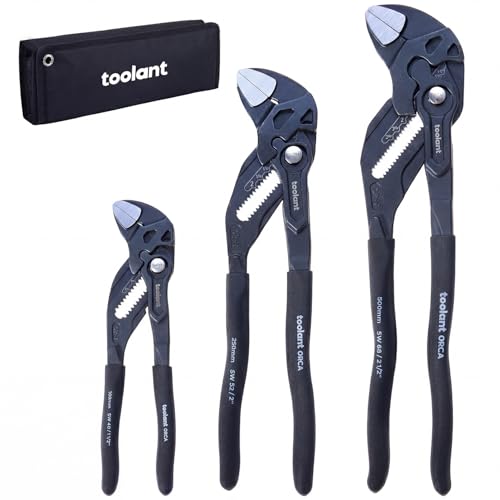 toolant 3PCS Pliers Wrench Set, 7/10/12-Inch, CR-V Steel, Smooth Jaws Black Phosphate 7&10&12 inch